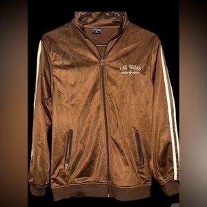Utobia Las Vegas Track Jacket Small Brown Velour Full Zip Striped Retro Y2K